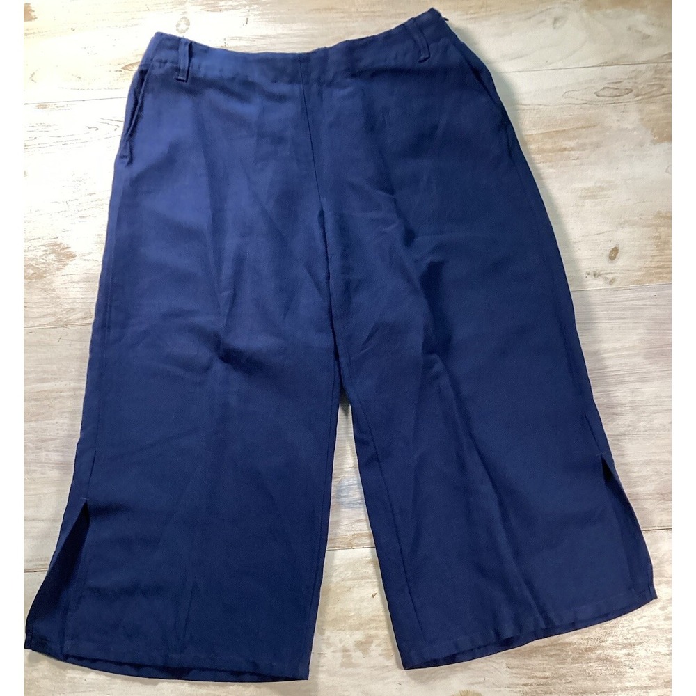 J Jill Linen Navy Blue Flare Leg Baggy Wide Gauchos Capris Women's Medium Petite